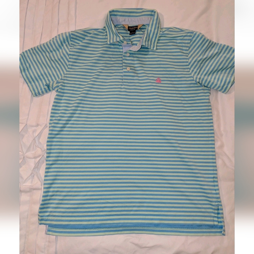 Men's Brooks Brothers Slim Fit Polo Shirt Striped Light Blue/Green Size L